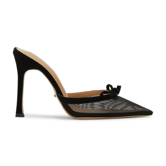 Tony Bianco Aroma Pump in Black nylon/suede slip on high heel mesh bow